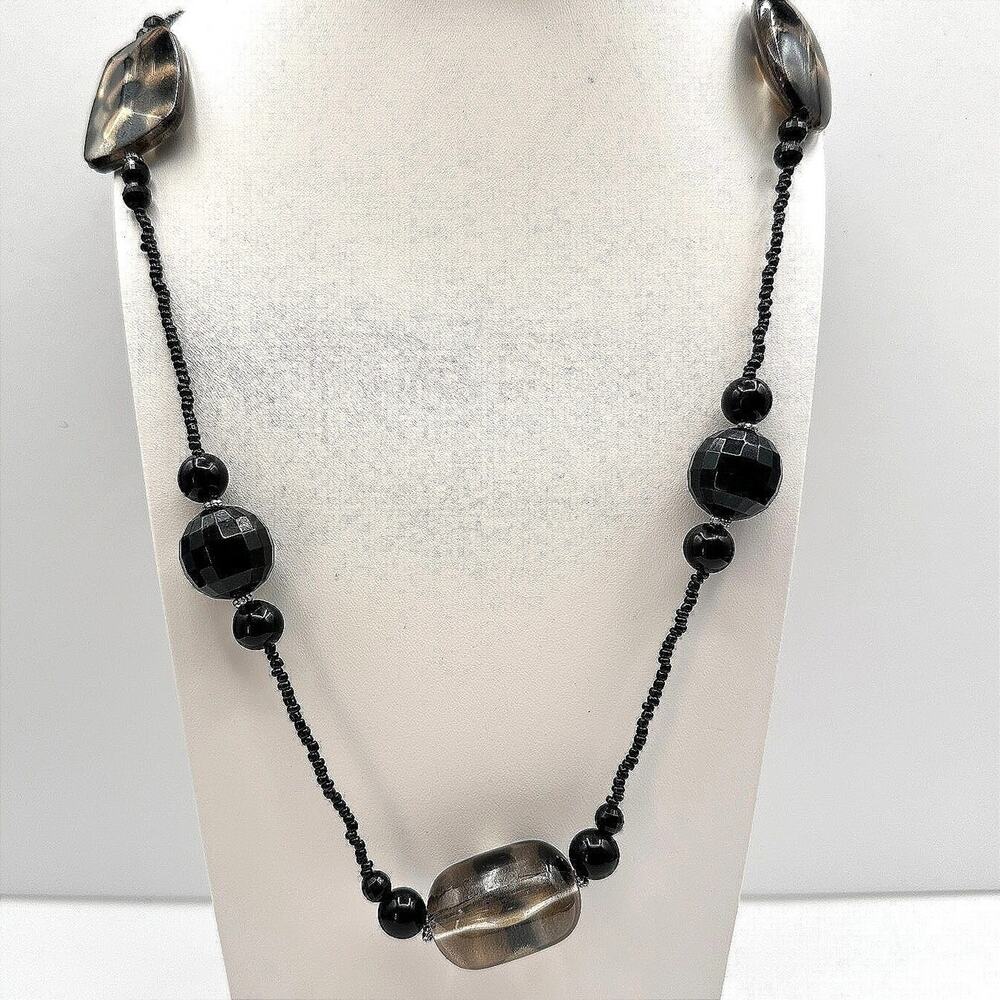 Vintage 80s Cookie Lee Black Tortoiseshell Accent Statement Necklace Jewelry
